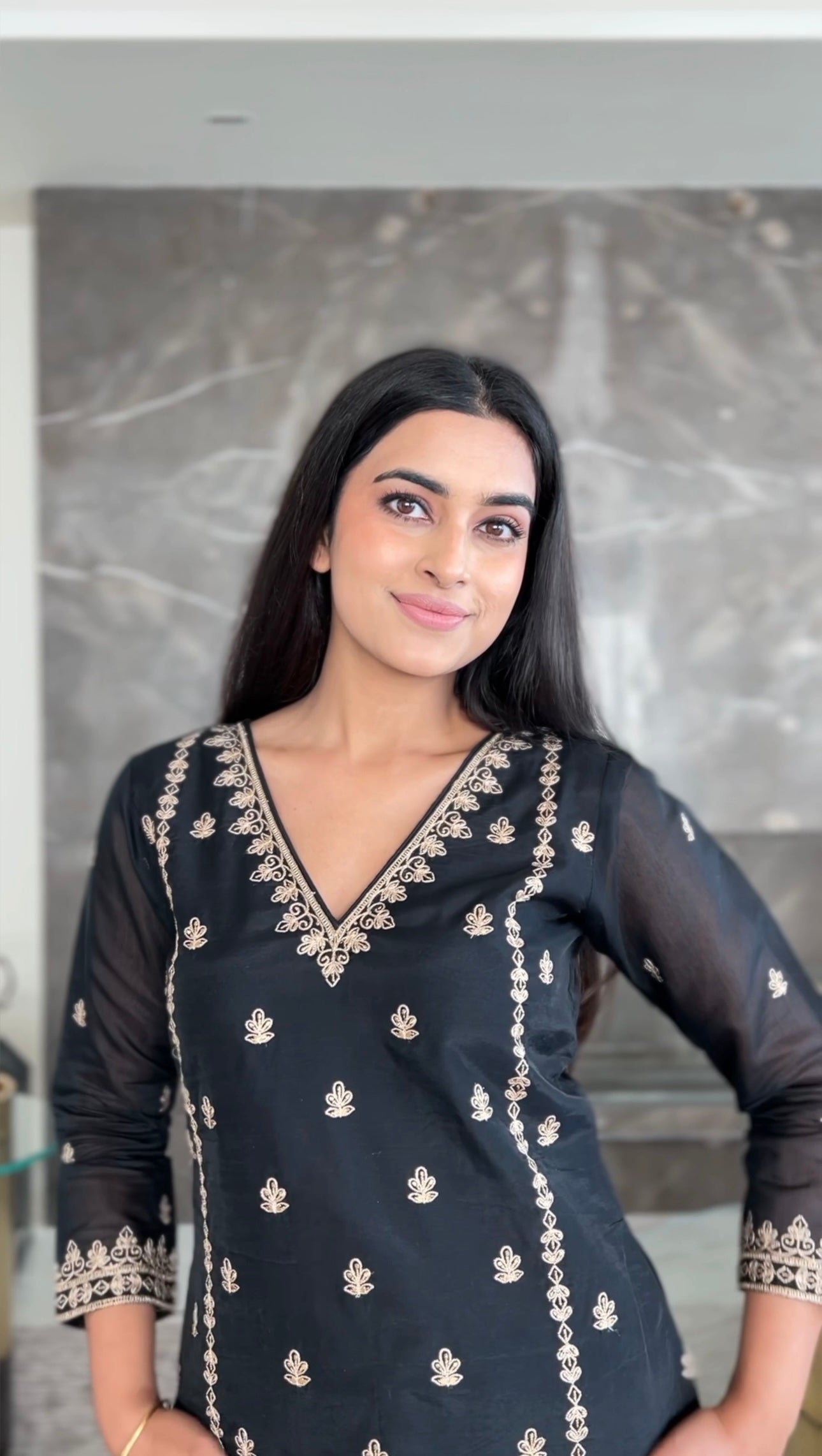 Bhavdeep Kaur in Fannah - Black Chanderi Embroidered Suit Set