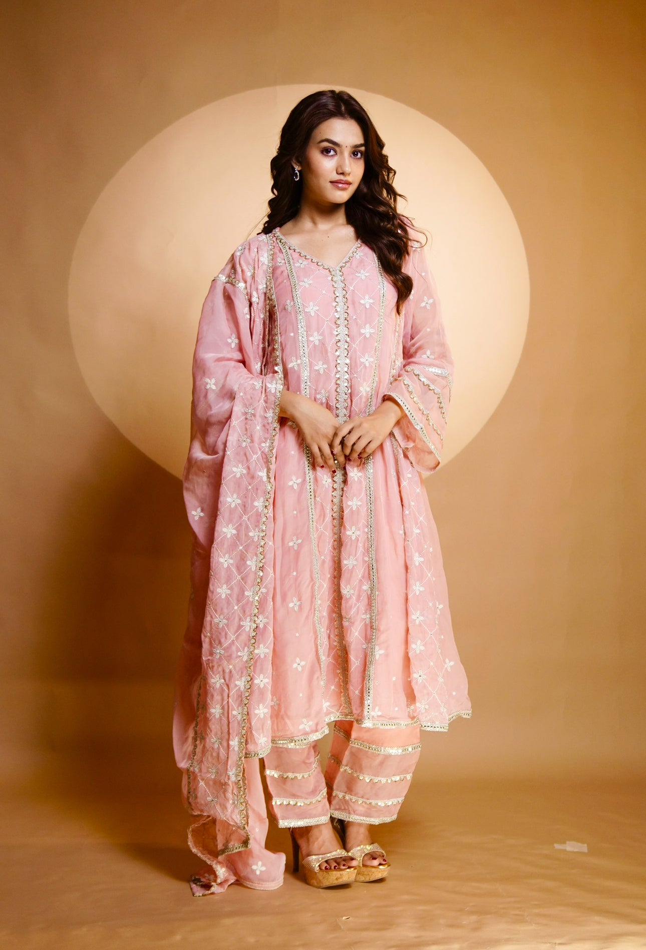 Vidhi Yadav in Sitara - Pink Organza Anarkali Set.