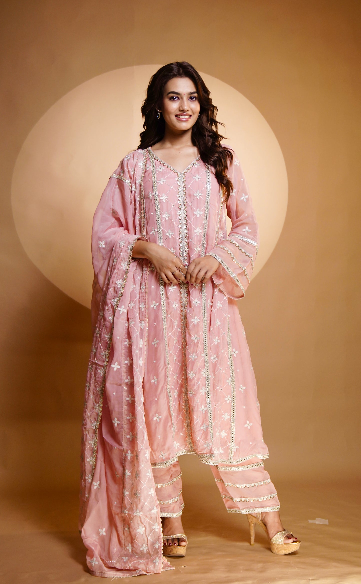 Vidhi Yadav in Sitara - Pink Organza Anarkali Set.