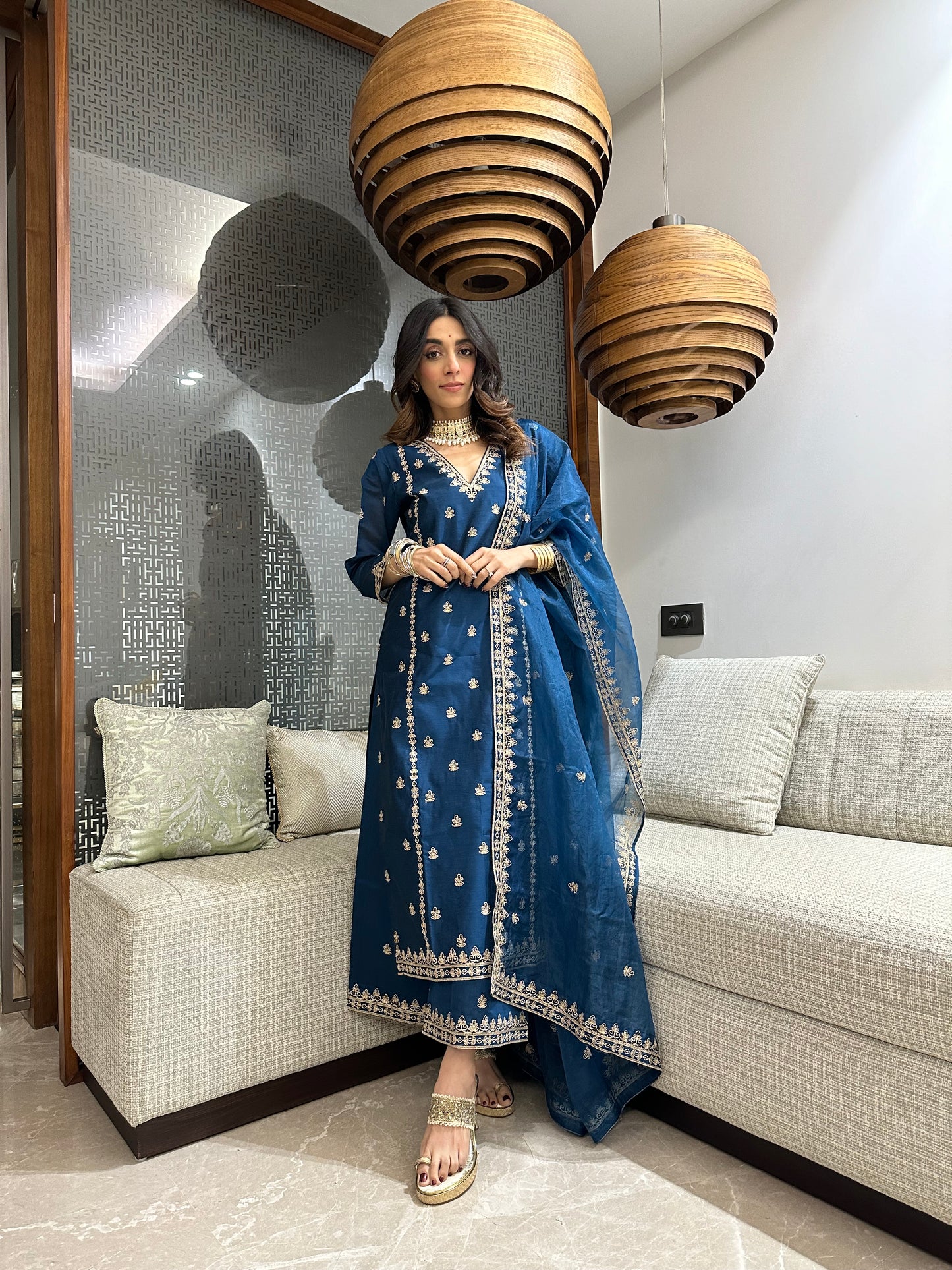 Mehak Jain in Gulzaar - Blue Chanderi Embroidered Suit Set