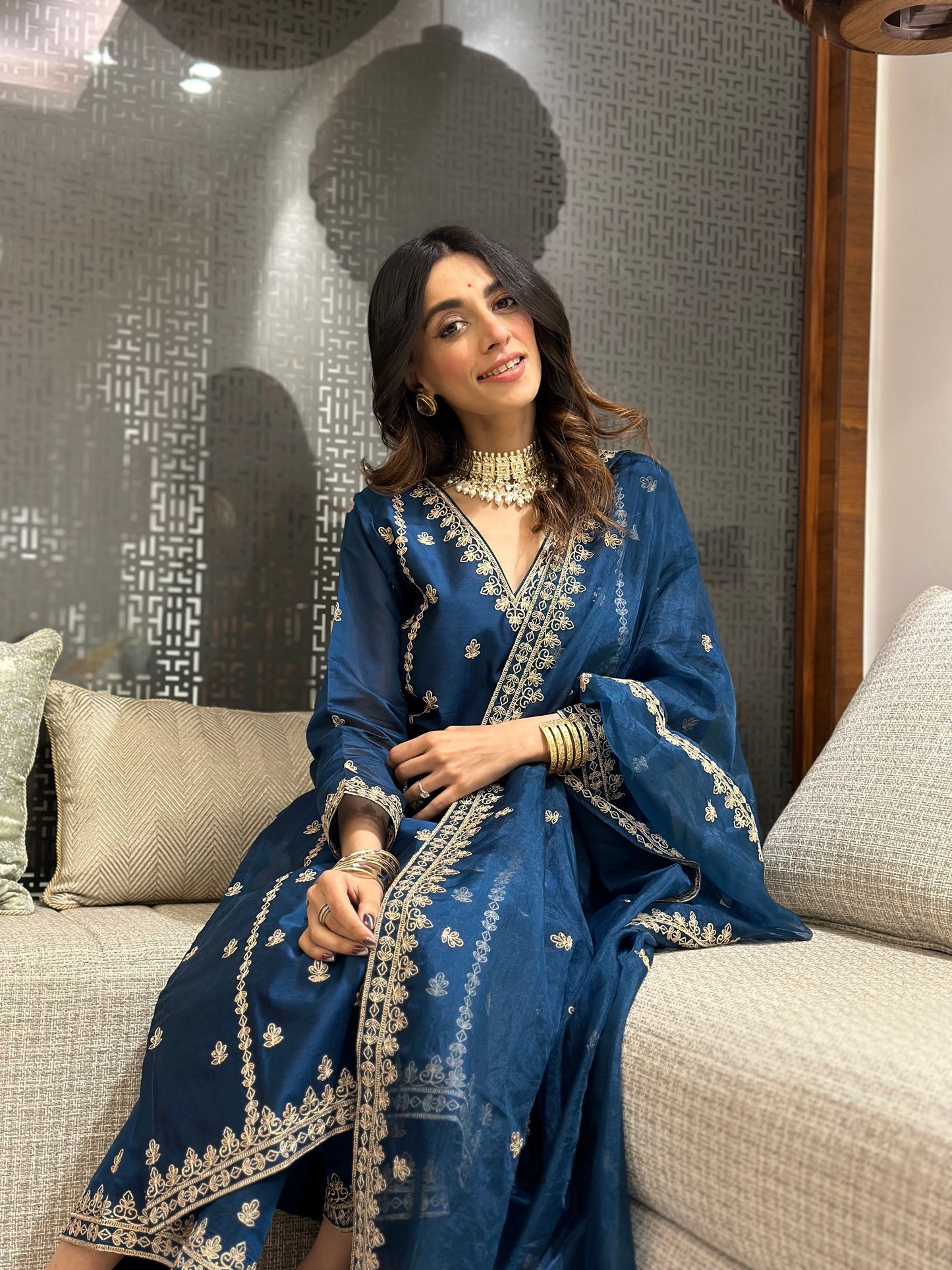 Mehak Jain in Gulzaar - Blue Chanderi Embroidered Suit Set