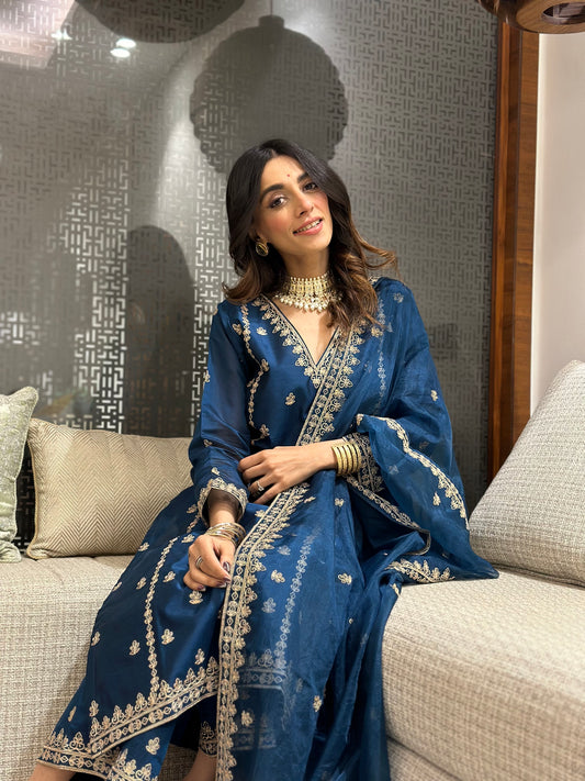 Mehak Jain in Gulzaar - Blue Chanderi Embroidered Suit Set