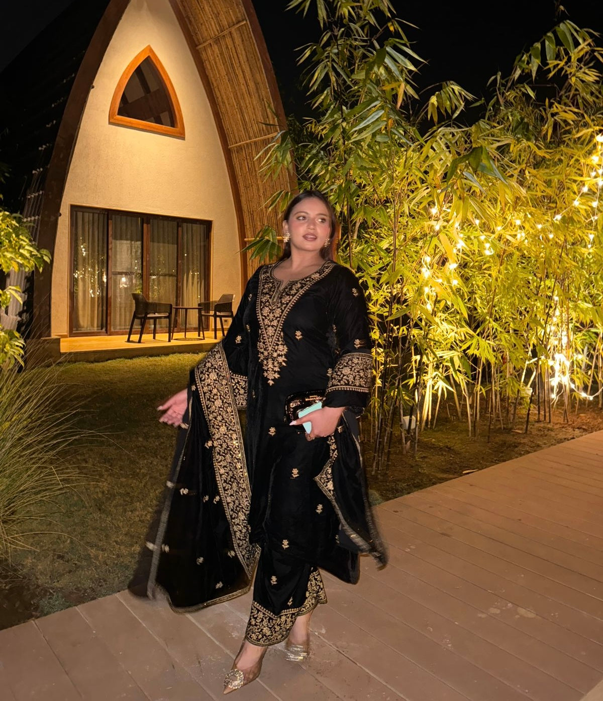 Mridul Tripathi in RAAG - Velvet Black Straight Suit Set