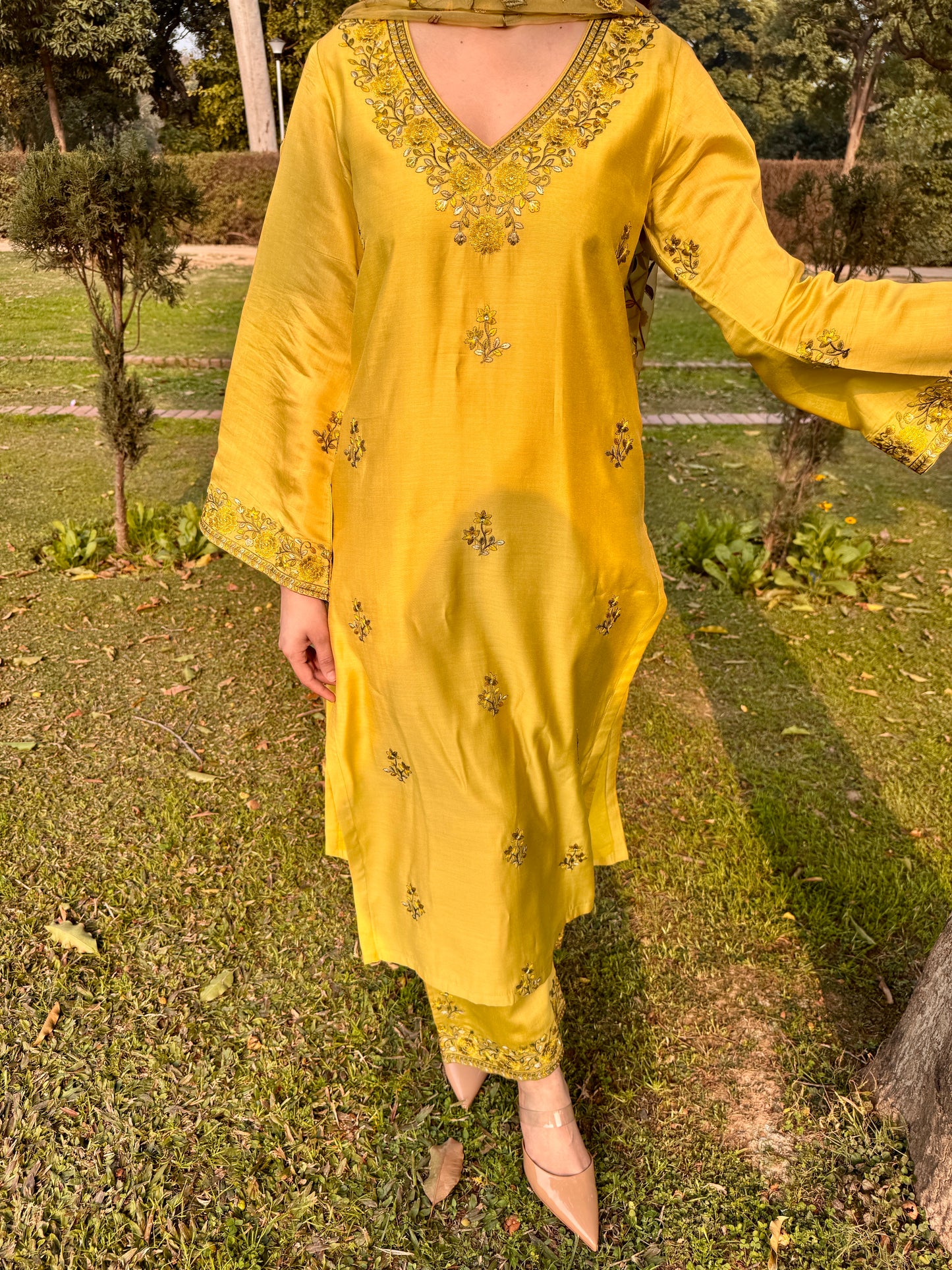 Ishita Sandhu in MEERA - Yellow Chanderi Suit Set