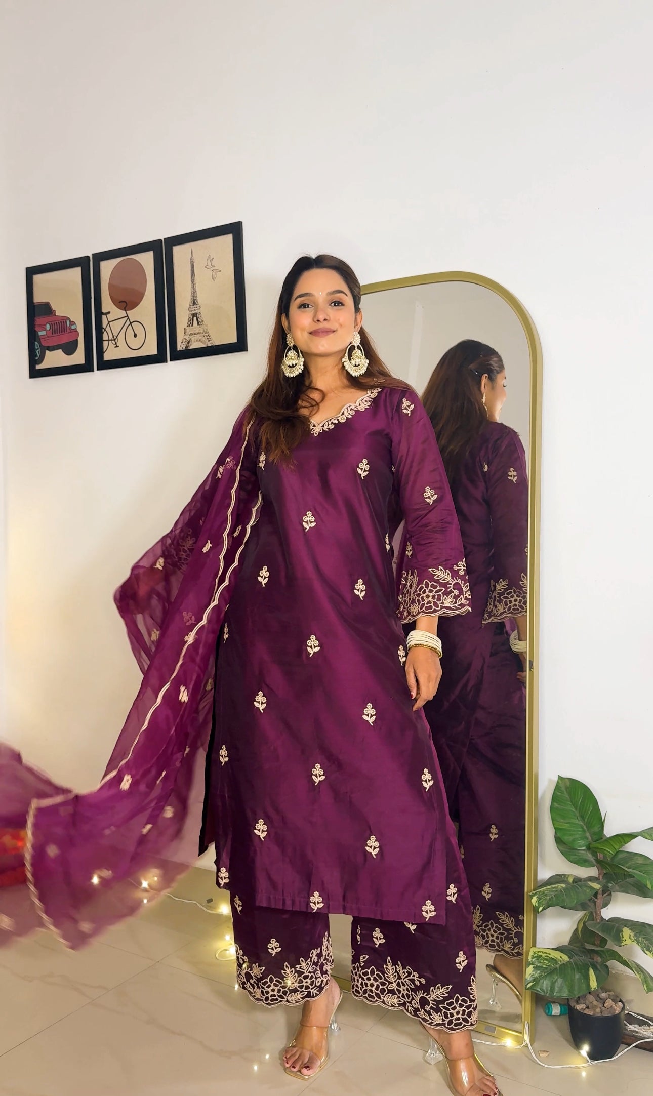 Hema Pandey in Khila - Wine Chanderi Embroidered Suit Set