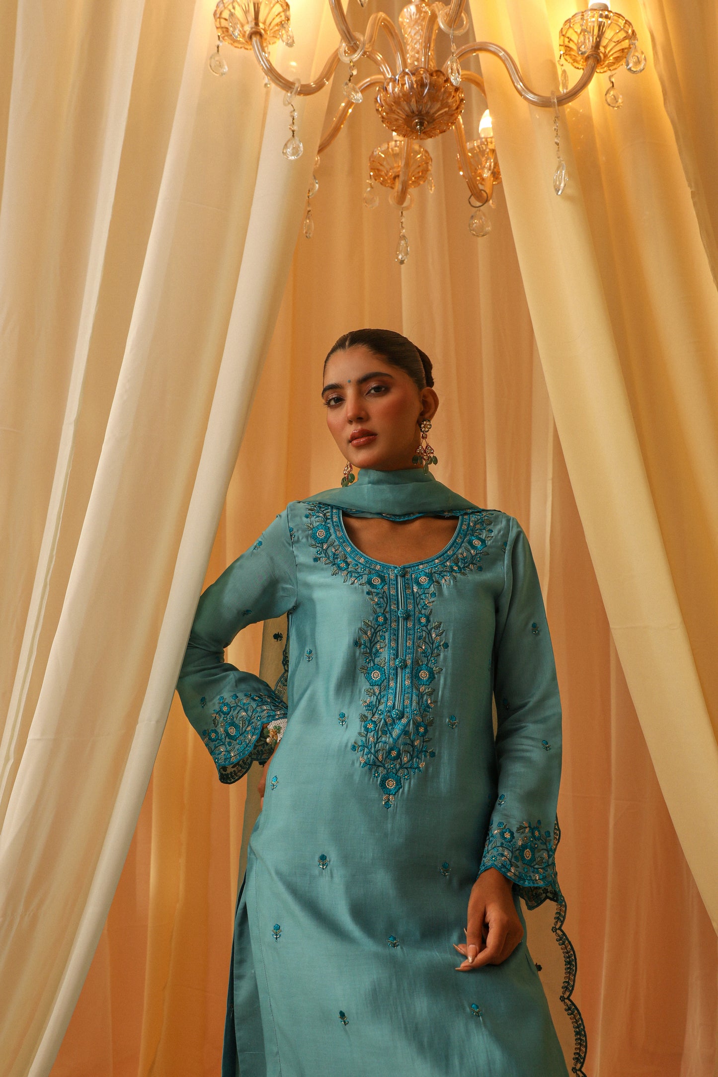 ZIYA - Blue Chanderi Suit Set
