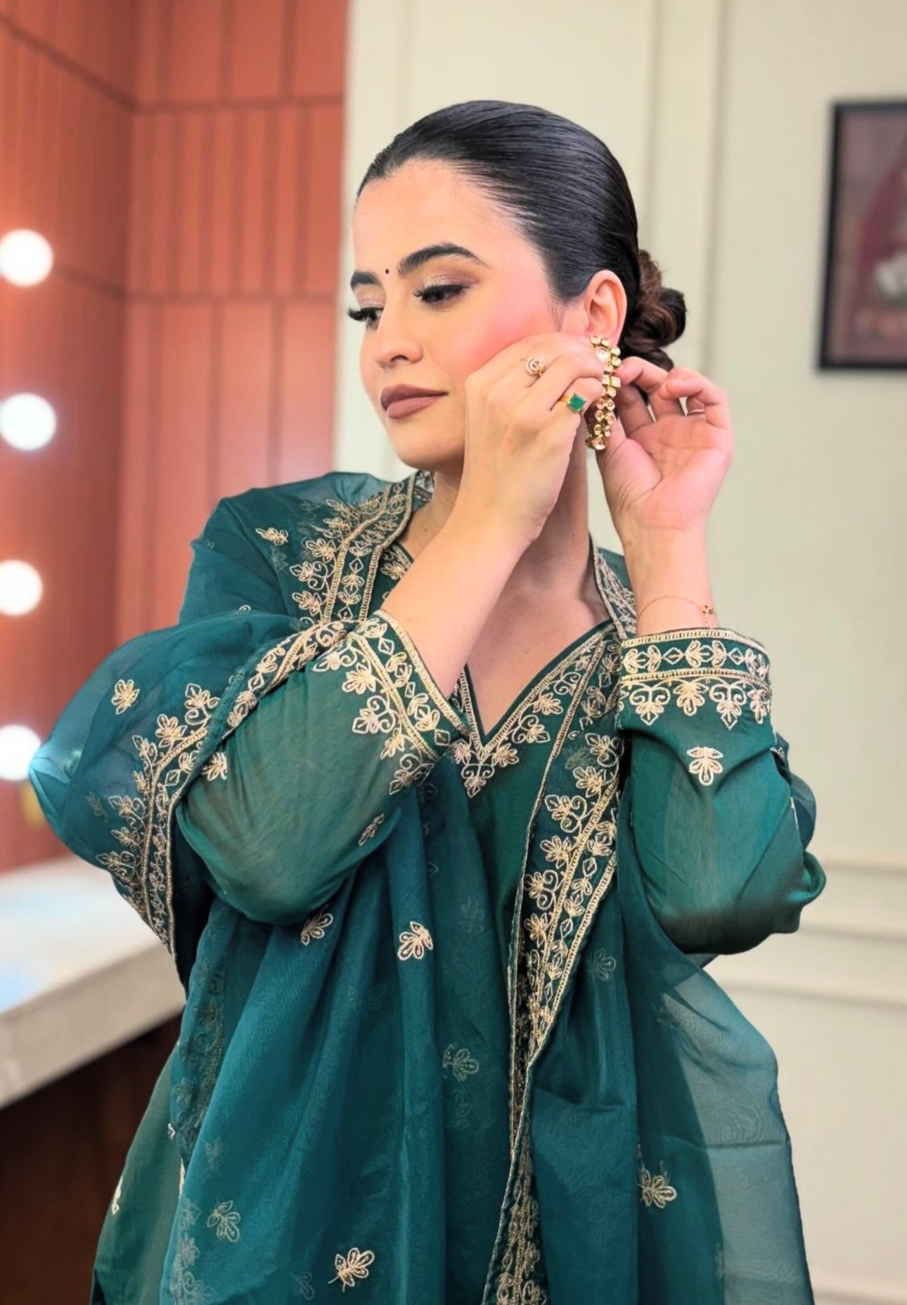 Shanice Gaynor Gul-o-rang - Green Chanderi Embroidered Suit Set