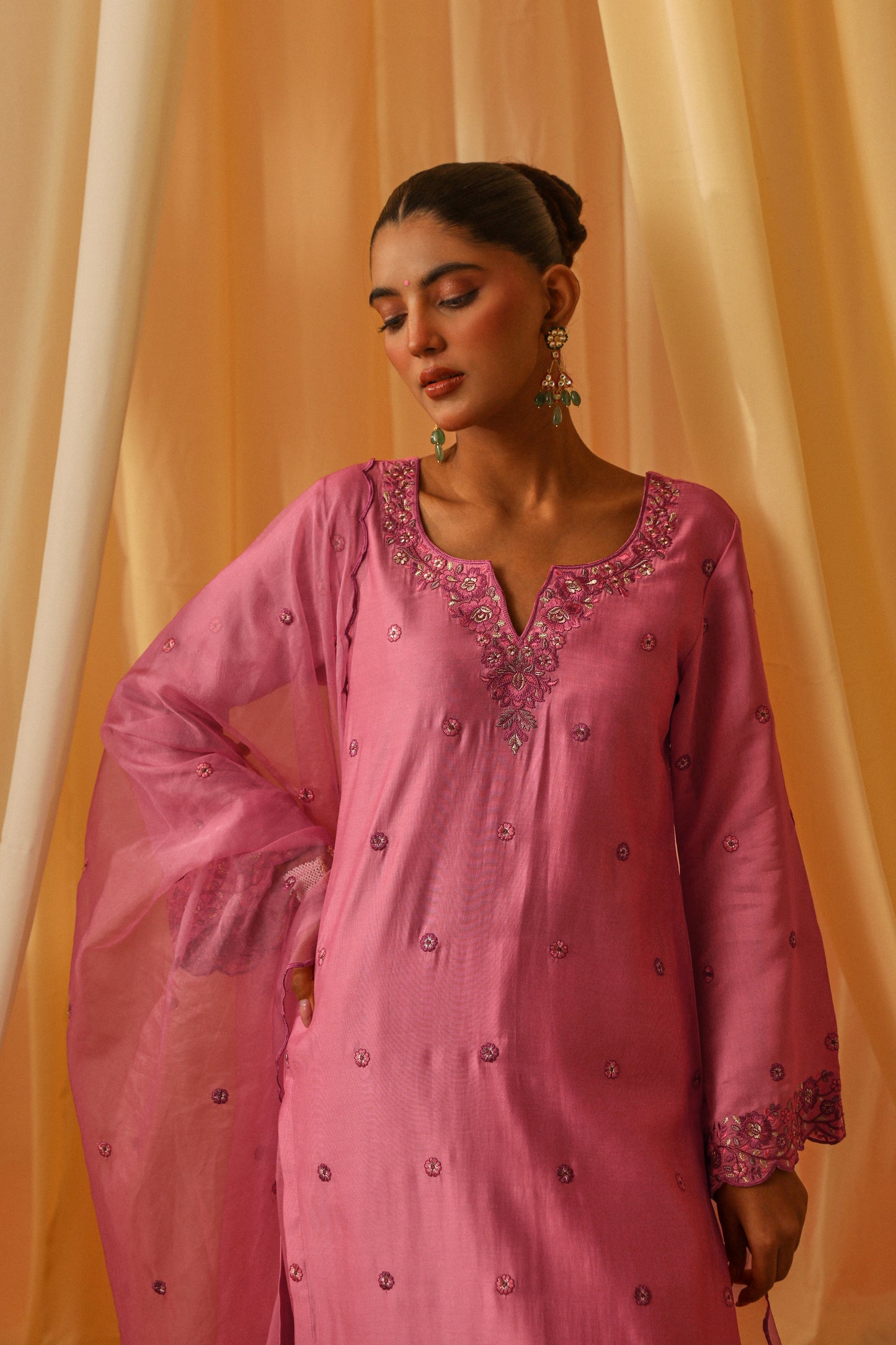 Shireen Mirza in GULHAR - Pink Chanderi Suit Set