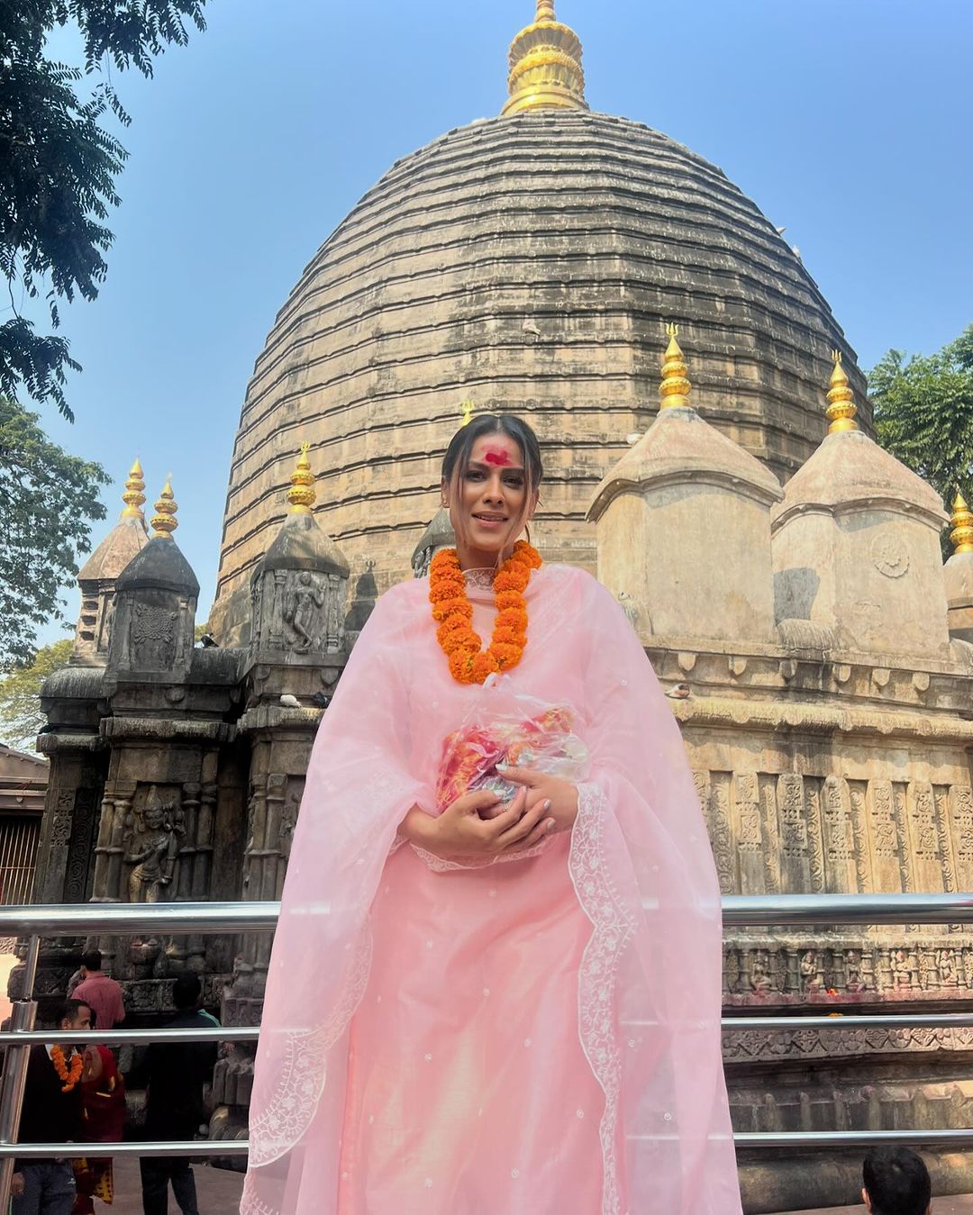 Nia Sharma in Kamal - Peach Chanderi Embroidered Suit Set.