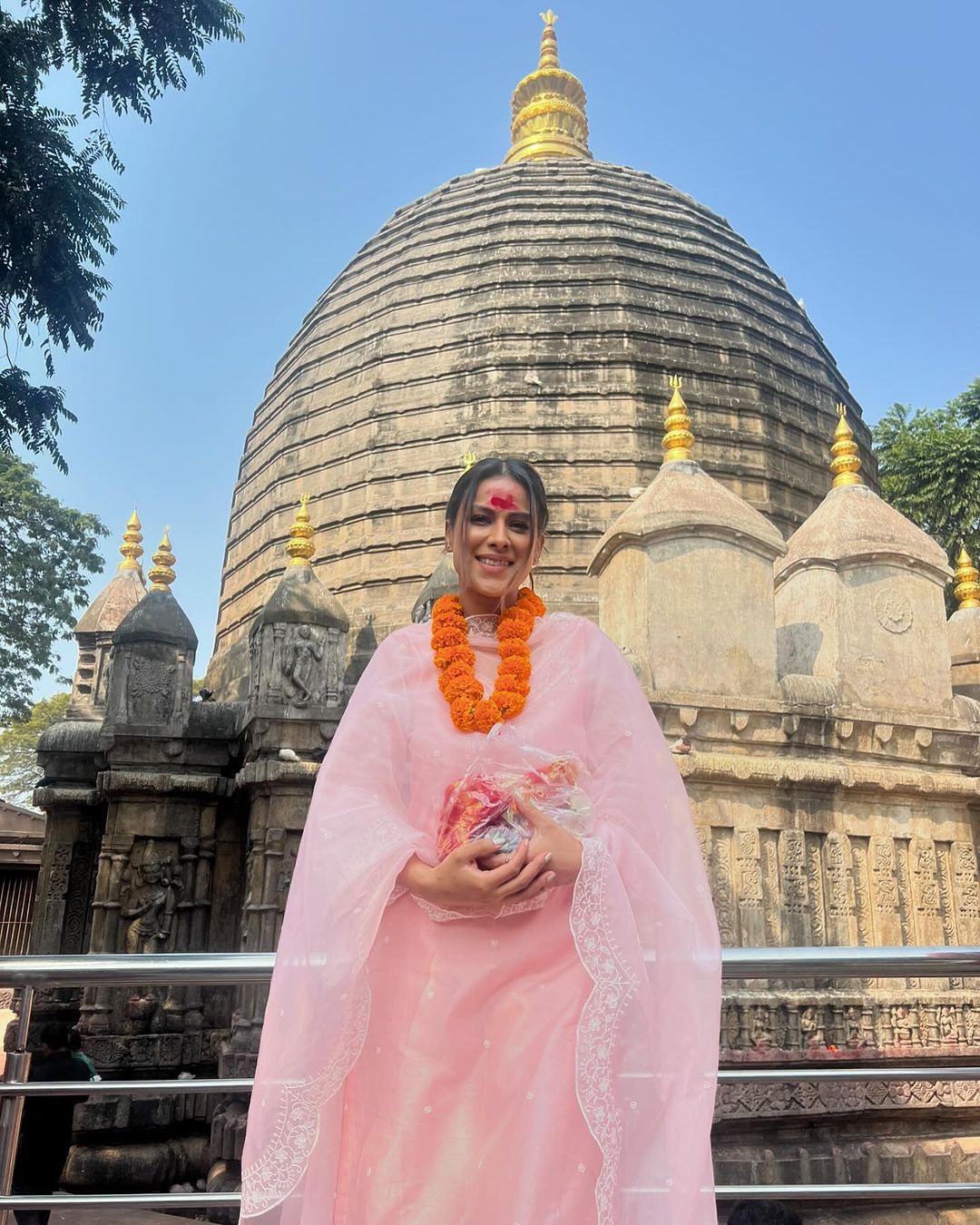 Nia Sharma in Kamal - Peach Chanderi Embroidered Suit Set.