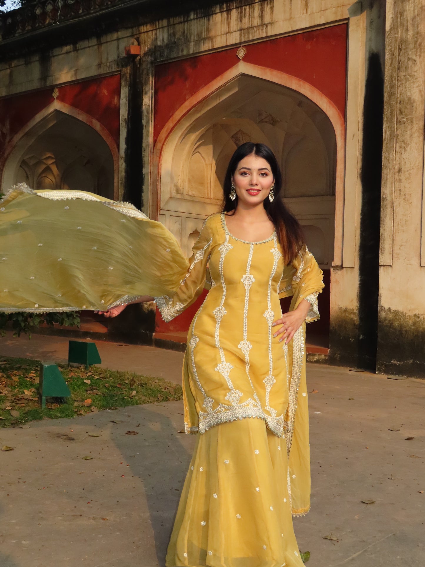 Nikita Bagri in Nazneen - Yellow Organza Sharara Set.