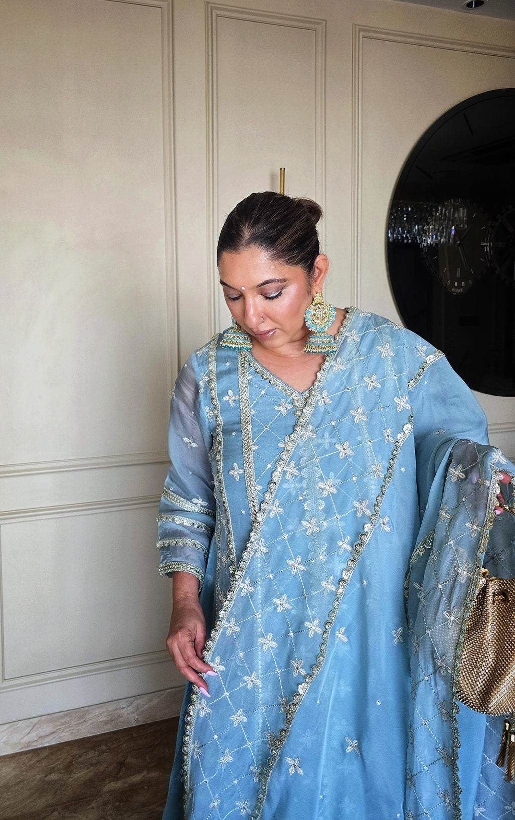 Shonima Kaul in Jashan - Blue Organza Anarkali Set.