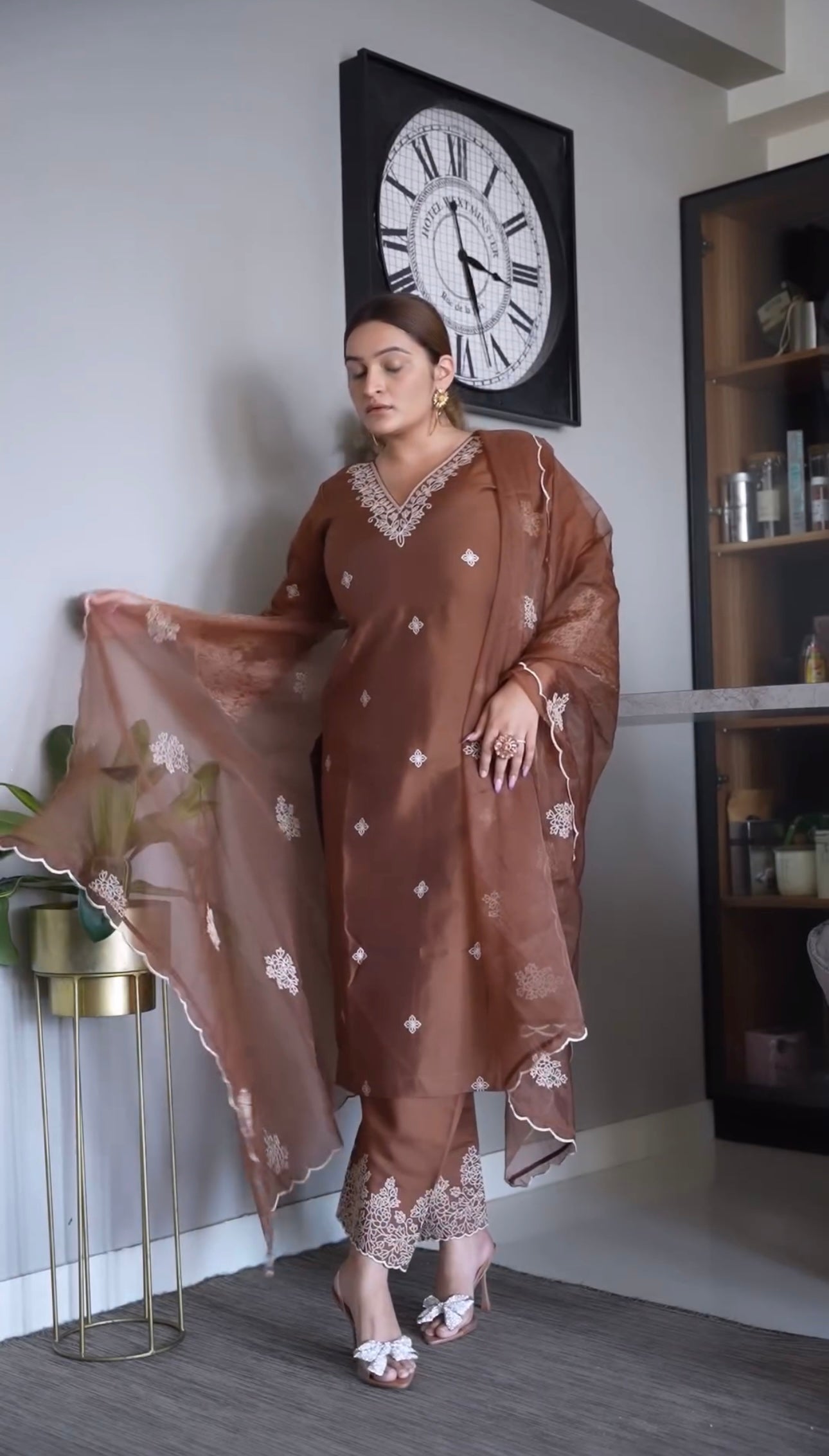 Sonali Malhotra in Walnut Brown Chanderi Silk Suit Set