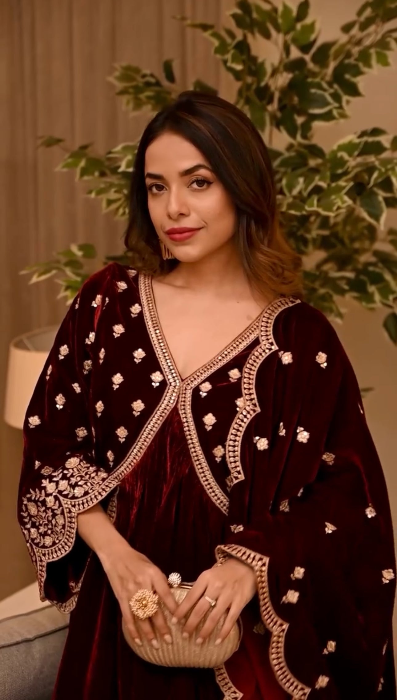 Aswathi Balakrishnan in ANTARA - Velvet Maroon Anarkali Set