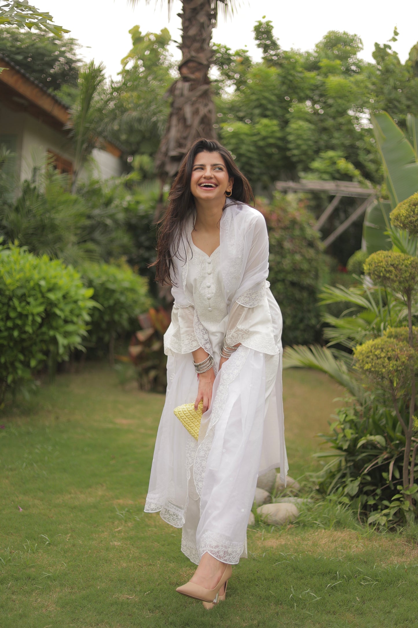 Dhirti Mehra in Juhi - Egg White Embroidered Suit Set