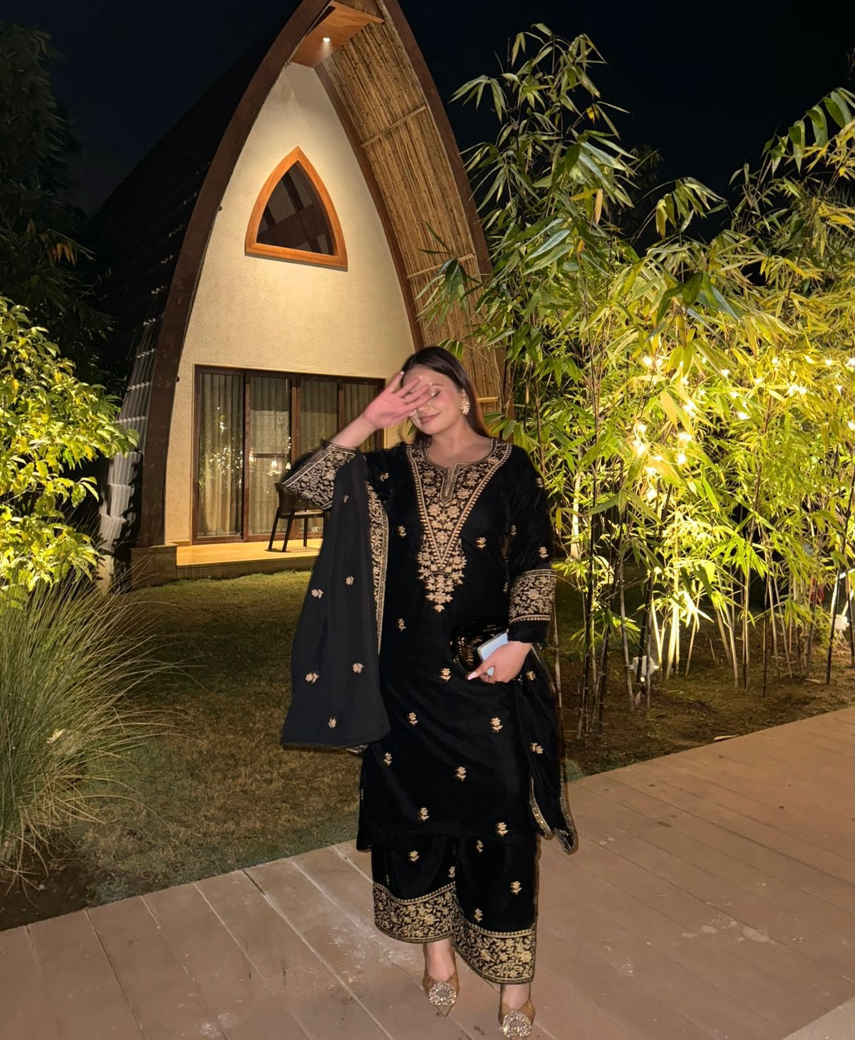 Mridul Tripathi in RAAG - Velvet Black Straight Suit Set