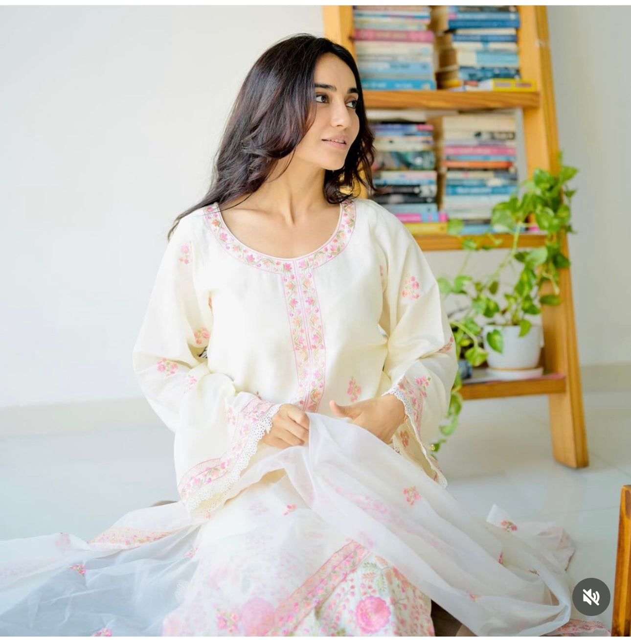 Surbhi Jyoti in Gul-Khera - Ivory White Chanderi Embroidered Suit Set.