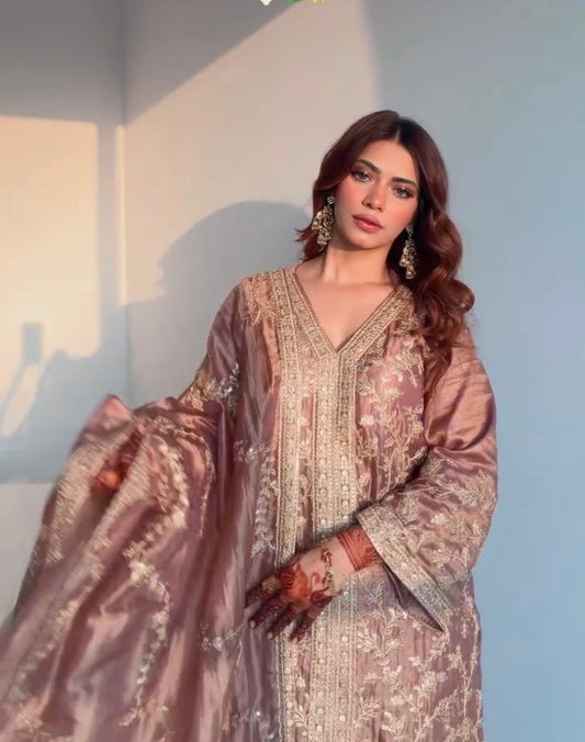 Nagma Mirajkar in RAINA - Antique Mauve Tissue-Organza Suit Set