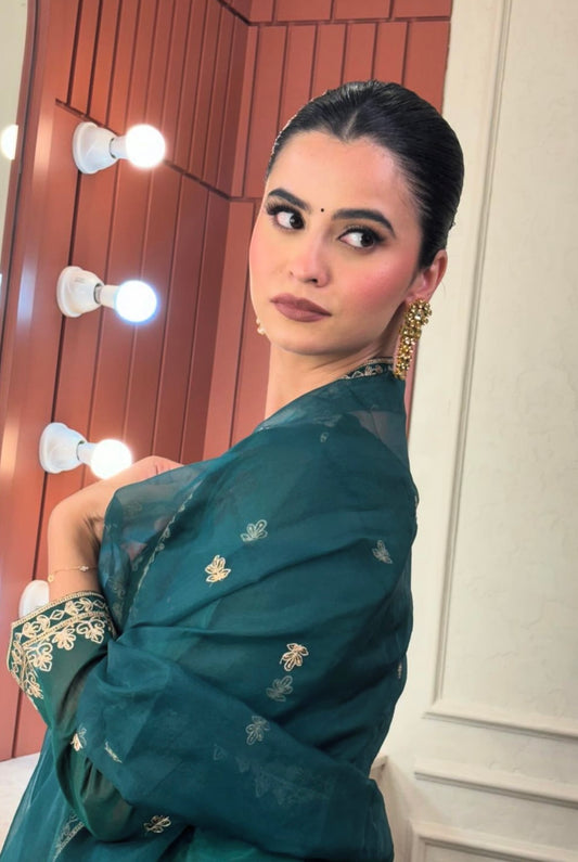 Shanice Gaynor Gul-o-rang - Green Chanderi Embroidered Suit Set