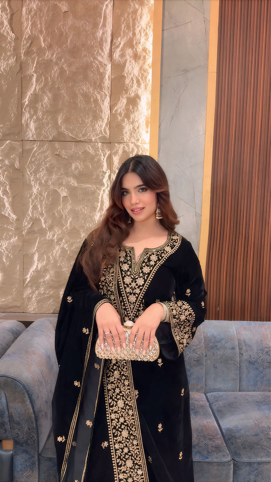 Akanksha Upneja in RAAG - Velvet Black Straight Suit Set