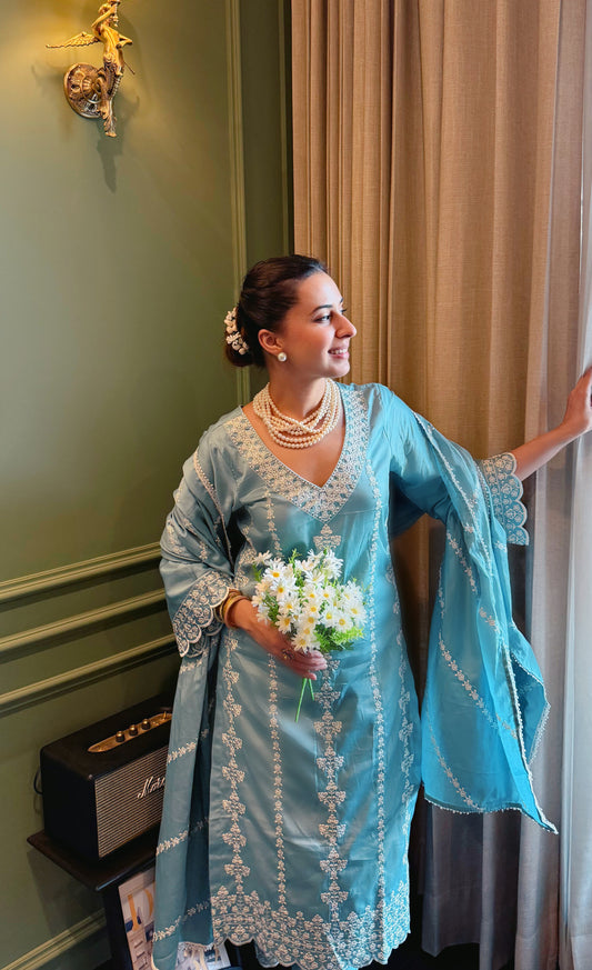 Sania Chadha in JHEEL - Blue Cotton Suit Set