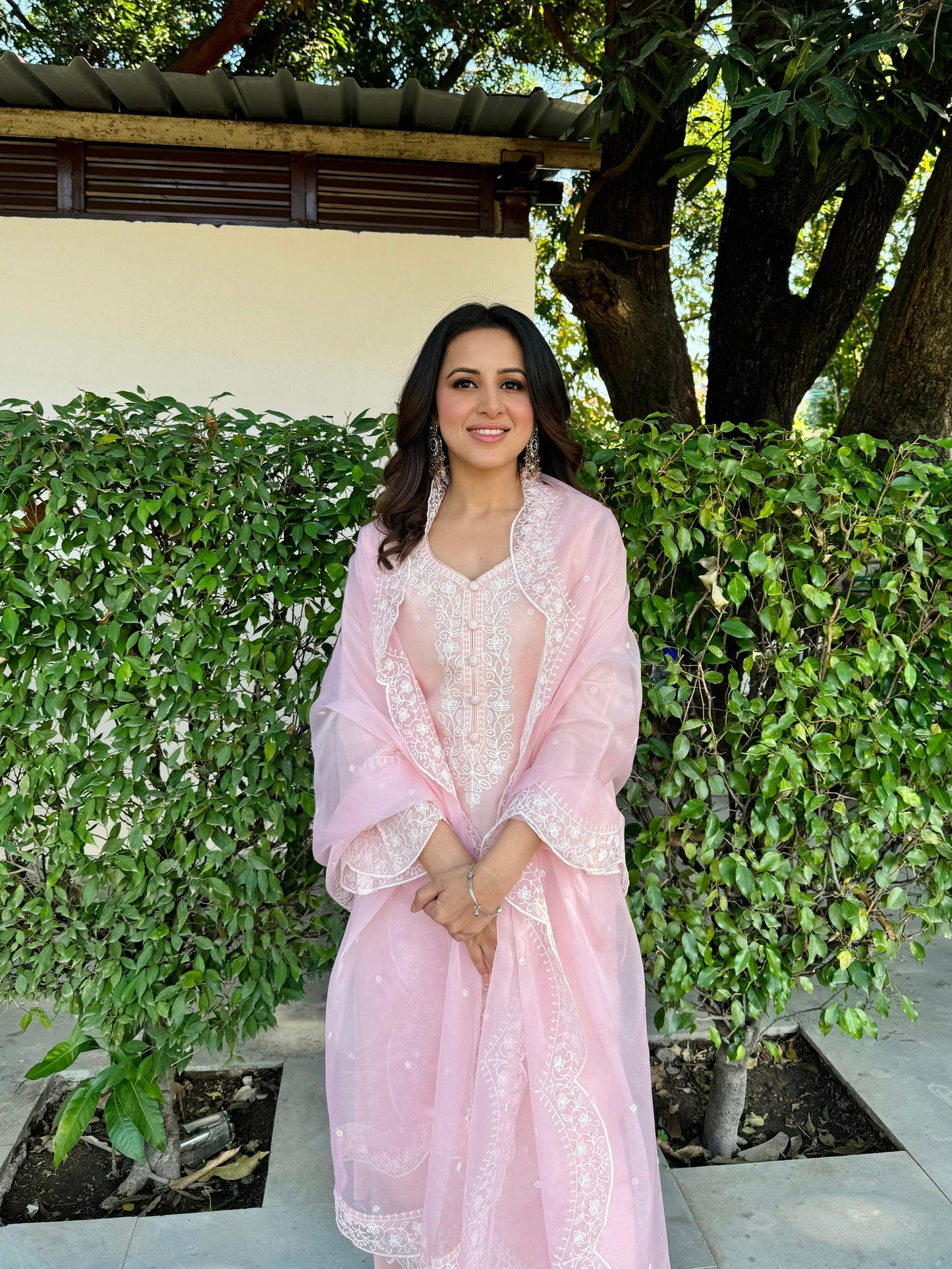 Diksha Juneja in Kamal - Peach Embroidered Suit Set.