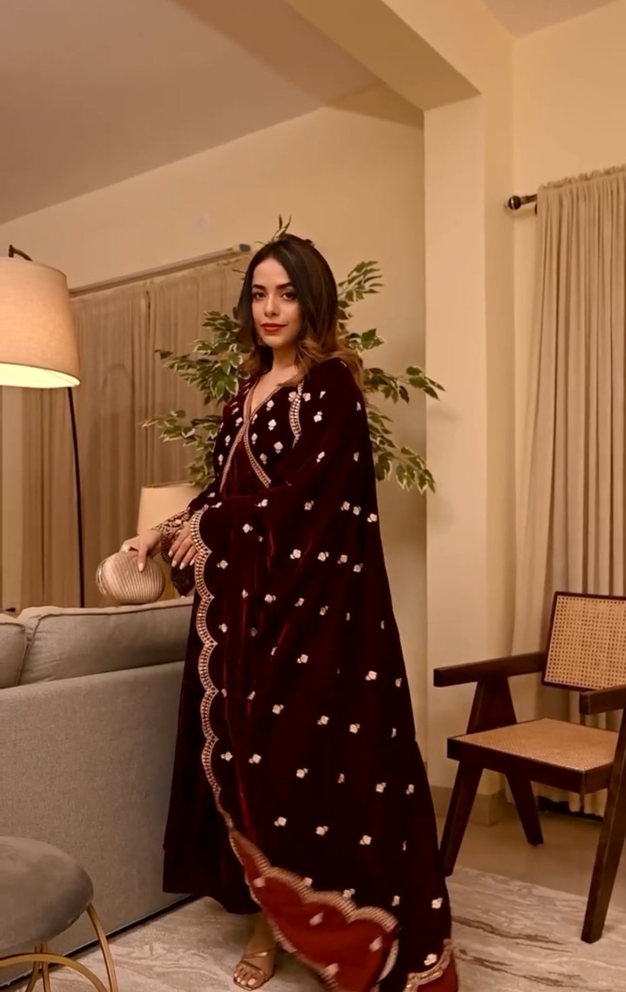 Aswathi Balakrishnan in ANTARA - Velvet Maroon Anarkali Set