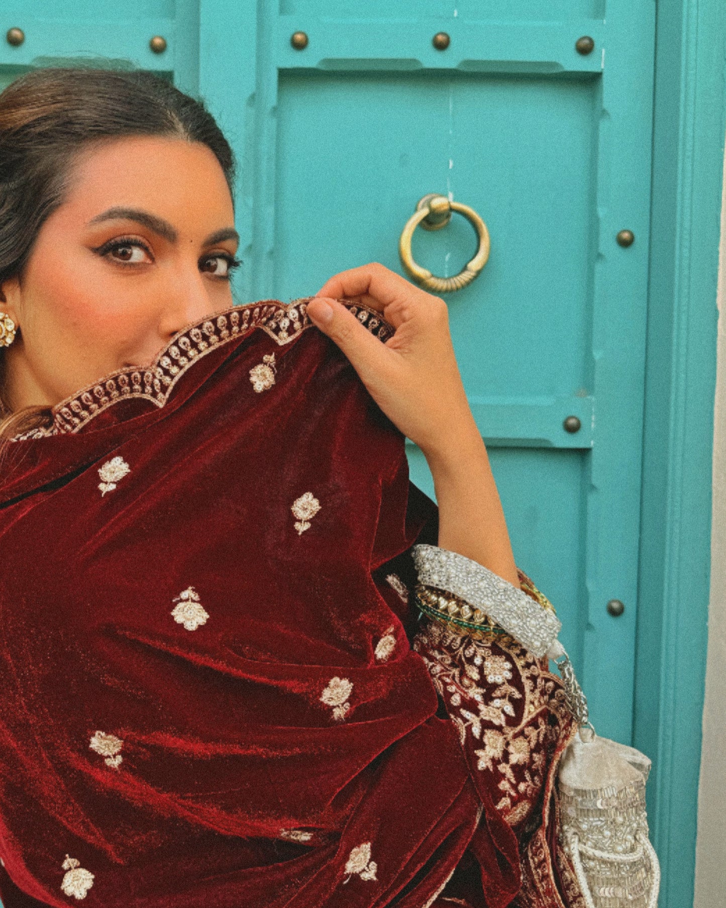 Niki Mehra (@nikimehra) ANTARA - Velvet Maroon Anarkali Set