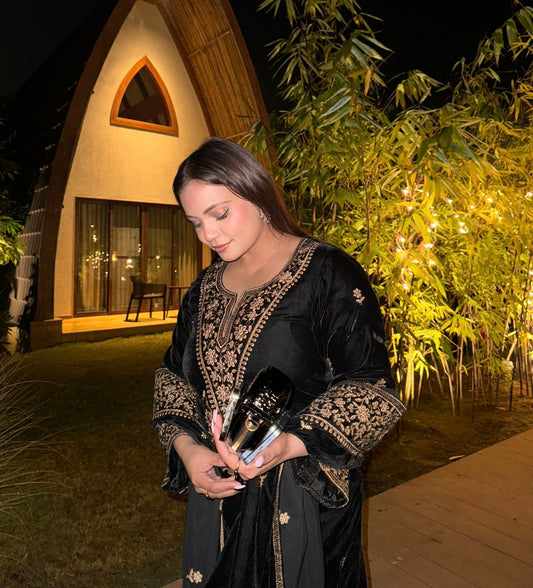 Mridul Tripathi in RAAG - Velvet Black Straight Suit Set