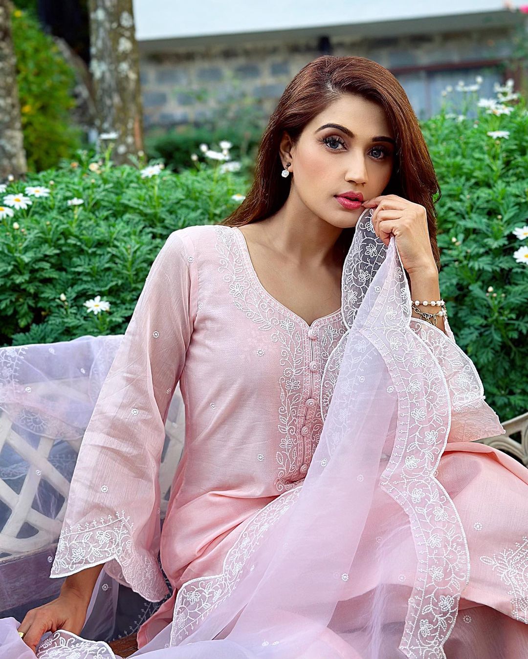 Arushi Nishank in Kamal - Peach Chanderi Embroidered Suit Set.