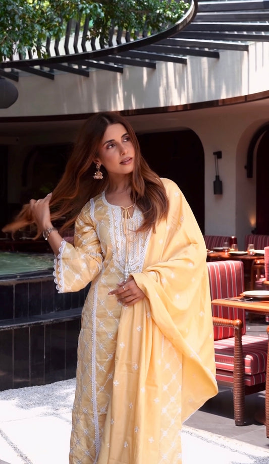 Kriti Singh in KIRAN - Yellow Cotton Suit Set