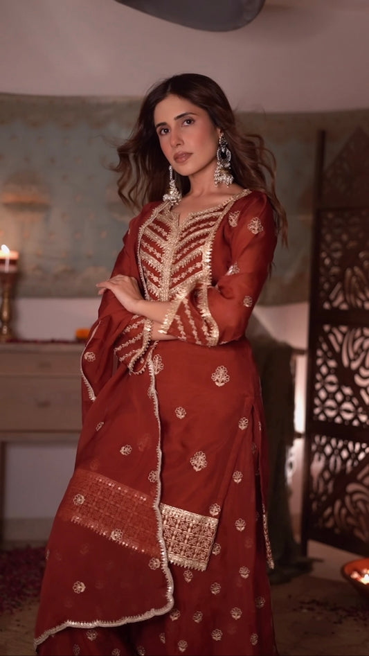 Kriti Singh in SIYAH - Rust Organza Sharara Set