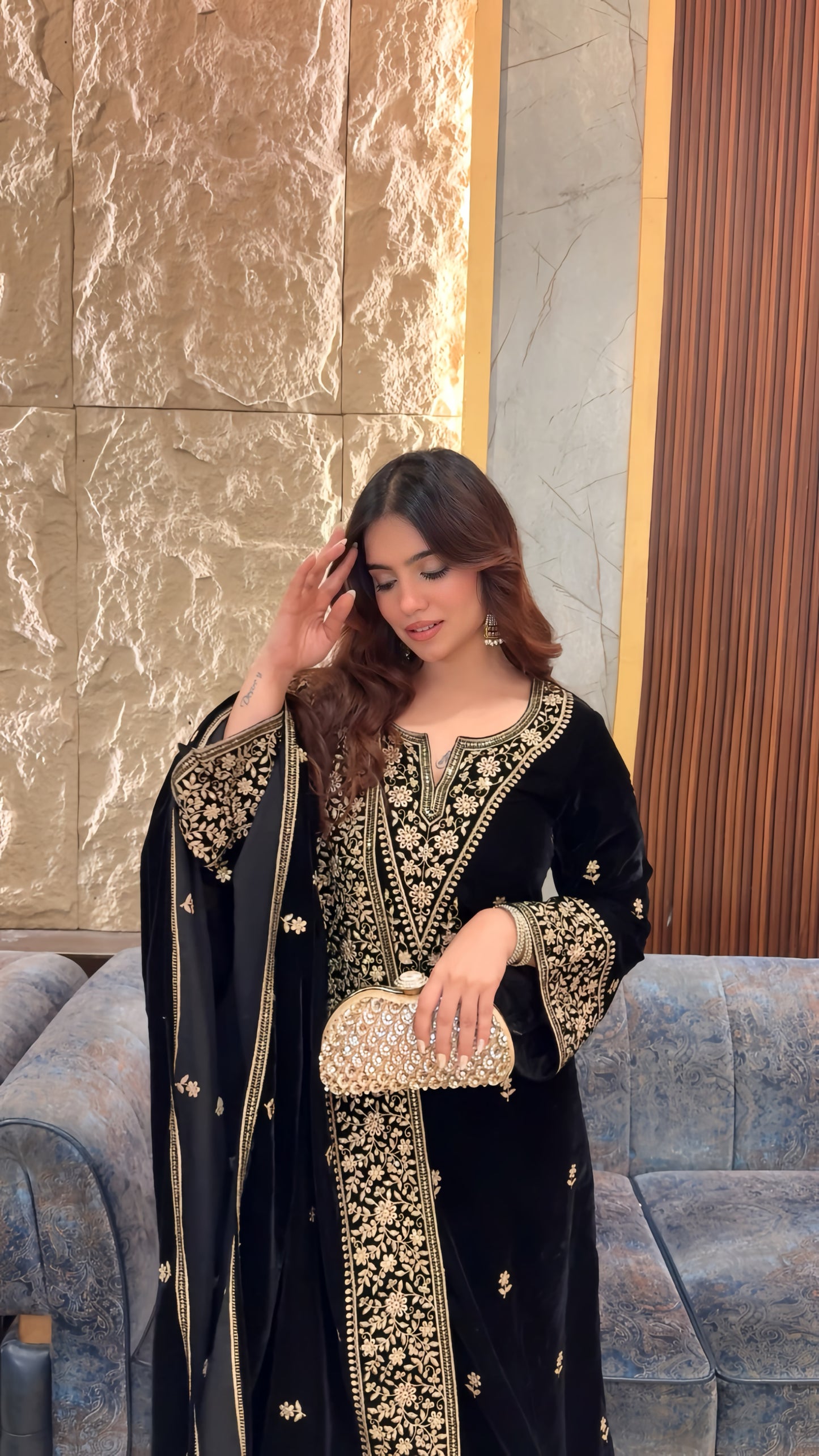 Akanksha Upneja in RAAG - Velvet Black Straight Suit Set