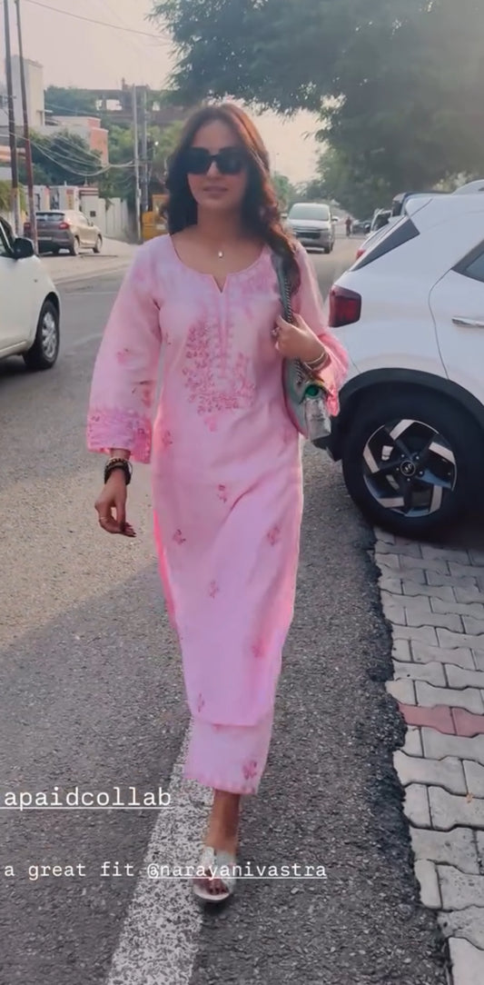 Jasmin Bhasin in KIARA - Pink Chanderi Suit Set