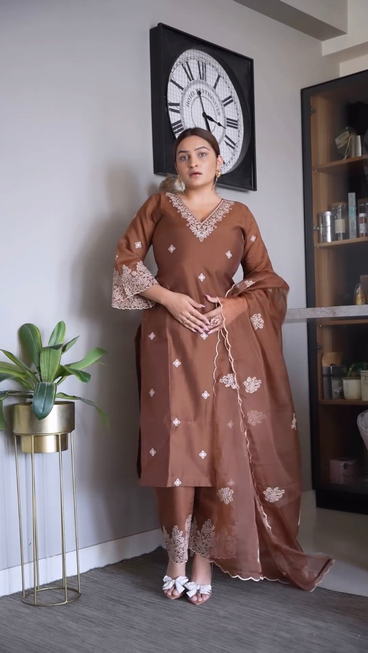 Sonali Malhotra in Walnut Brown Chanderi Silk Suit Set