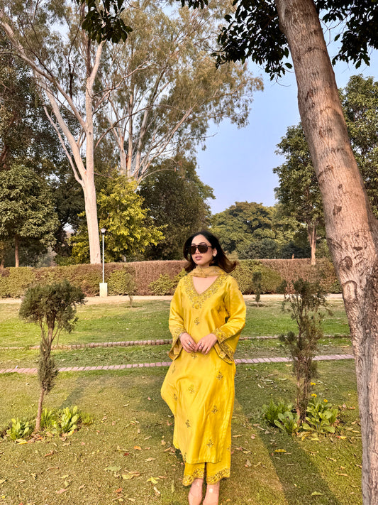 Ishita Sandhu in MEERA - Yellow Chanderi Suit Set