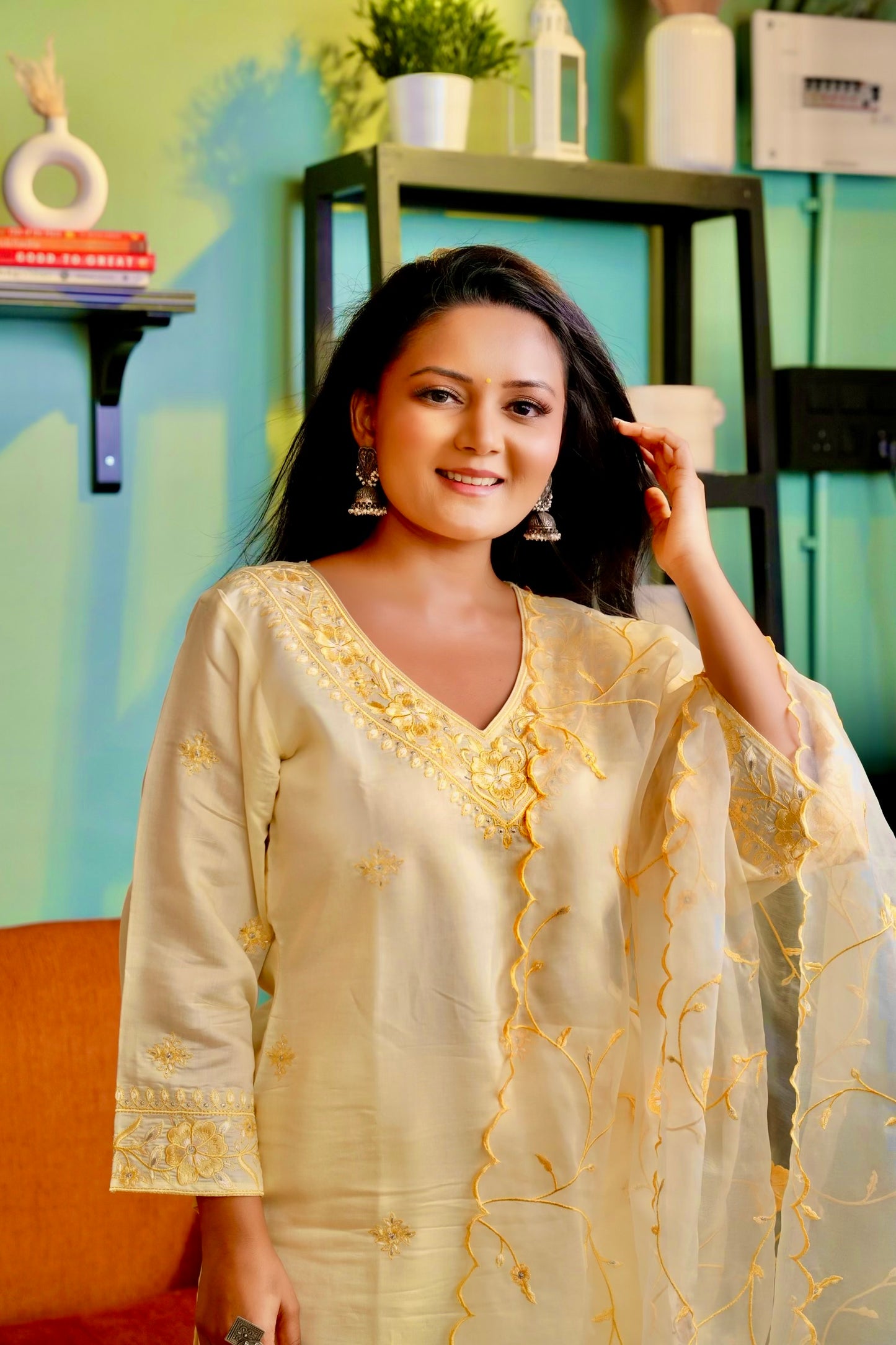 Manali Gandhi in TRISHNA - Lime Yellow Chanderi Suit Set