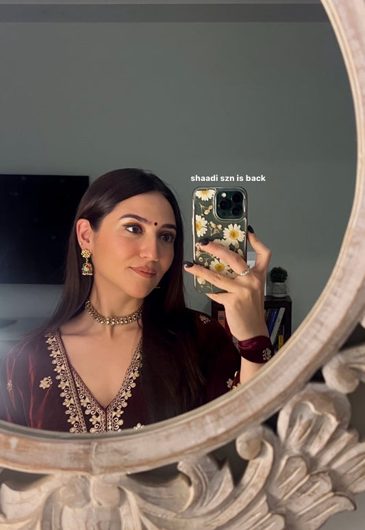 Sahiba Bali in DHUN - Velvet Maroon Sharara Set
