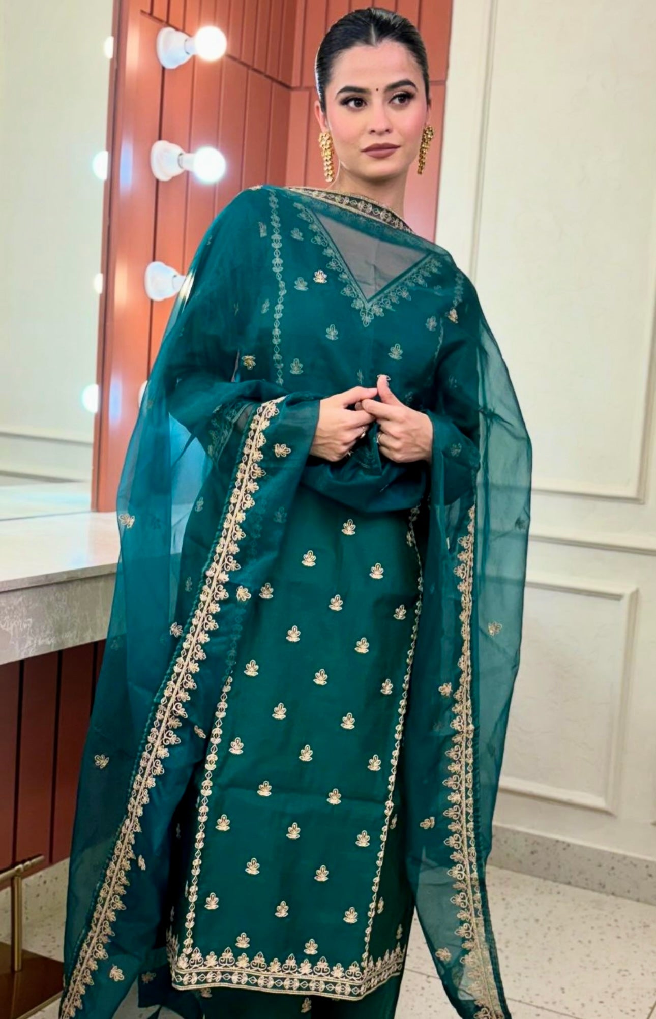Shanice Gaynor Gul-o-rang - Green Chanderi Embroidered Suit Set