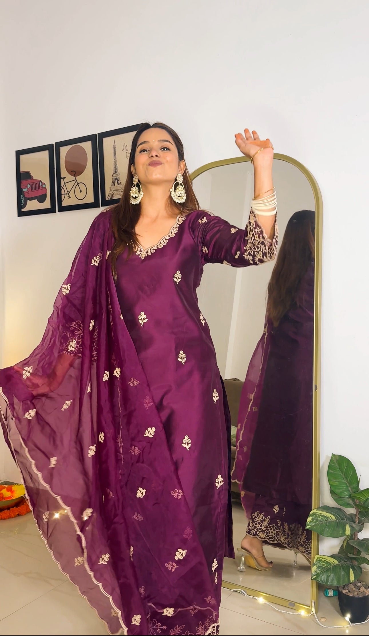 Hema Pandey in Khila - Wine Chanderi Embroidered Suit Set