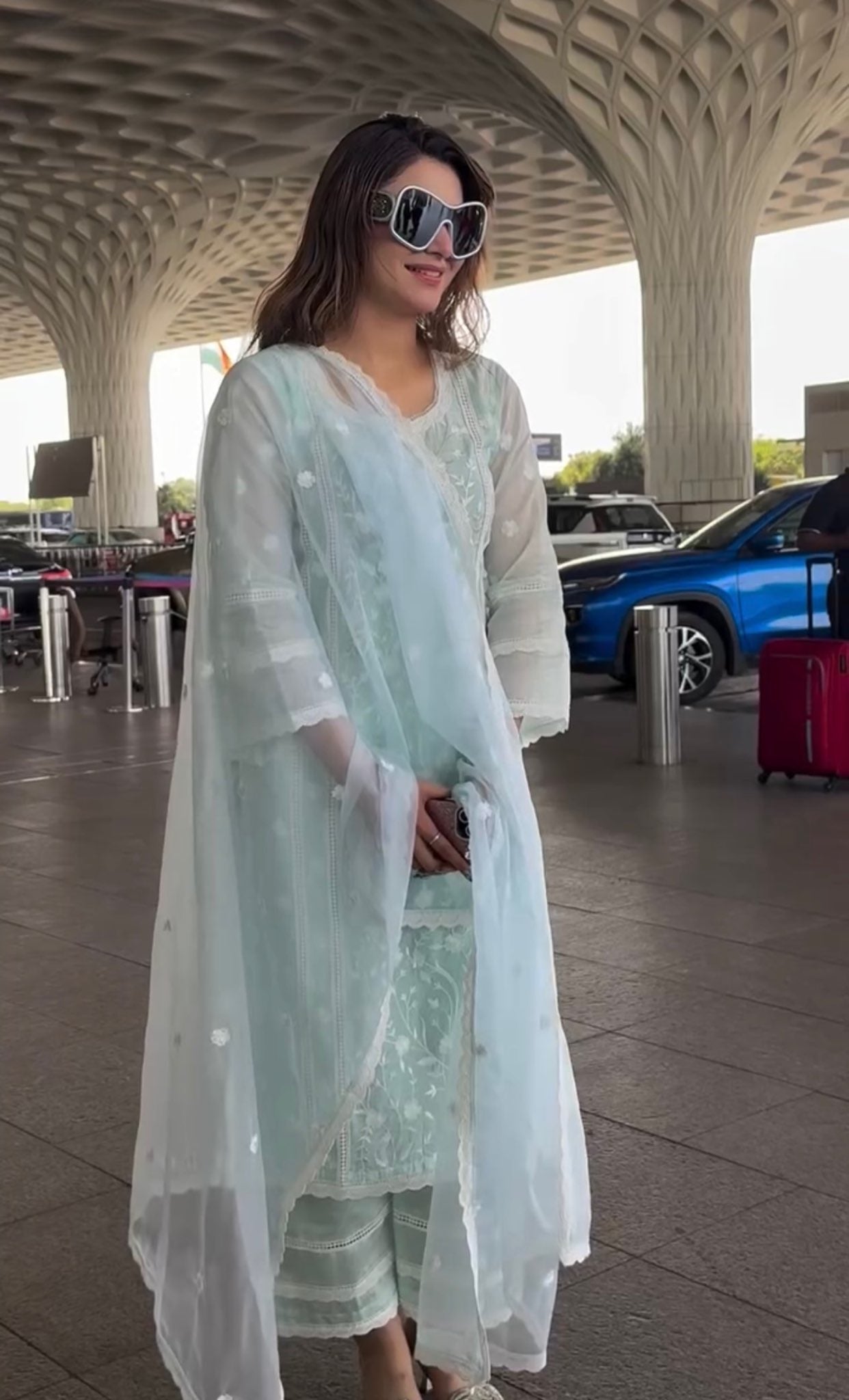 Urvashi Rautela in Gulbahar - Mint Green Embroidered Suit Set.