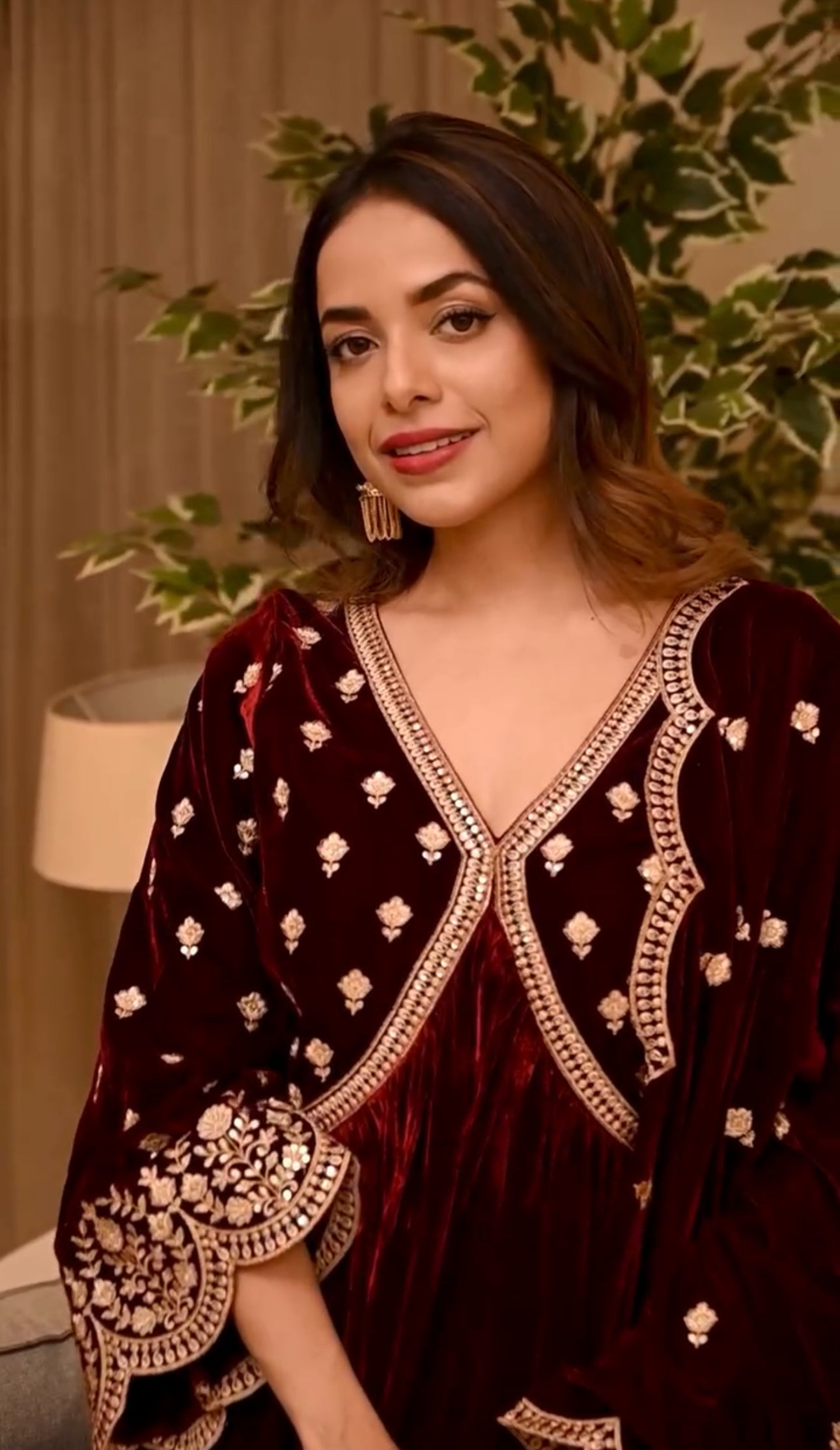 Aswathi Balakrishnan in ANTARA - Velvet Maroon Anarkali Set