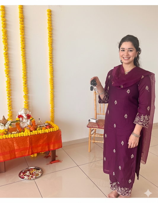 SARA TENDULKAR In Khila - Wine Chanderi Embroidered Suit Set