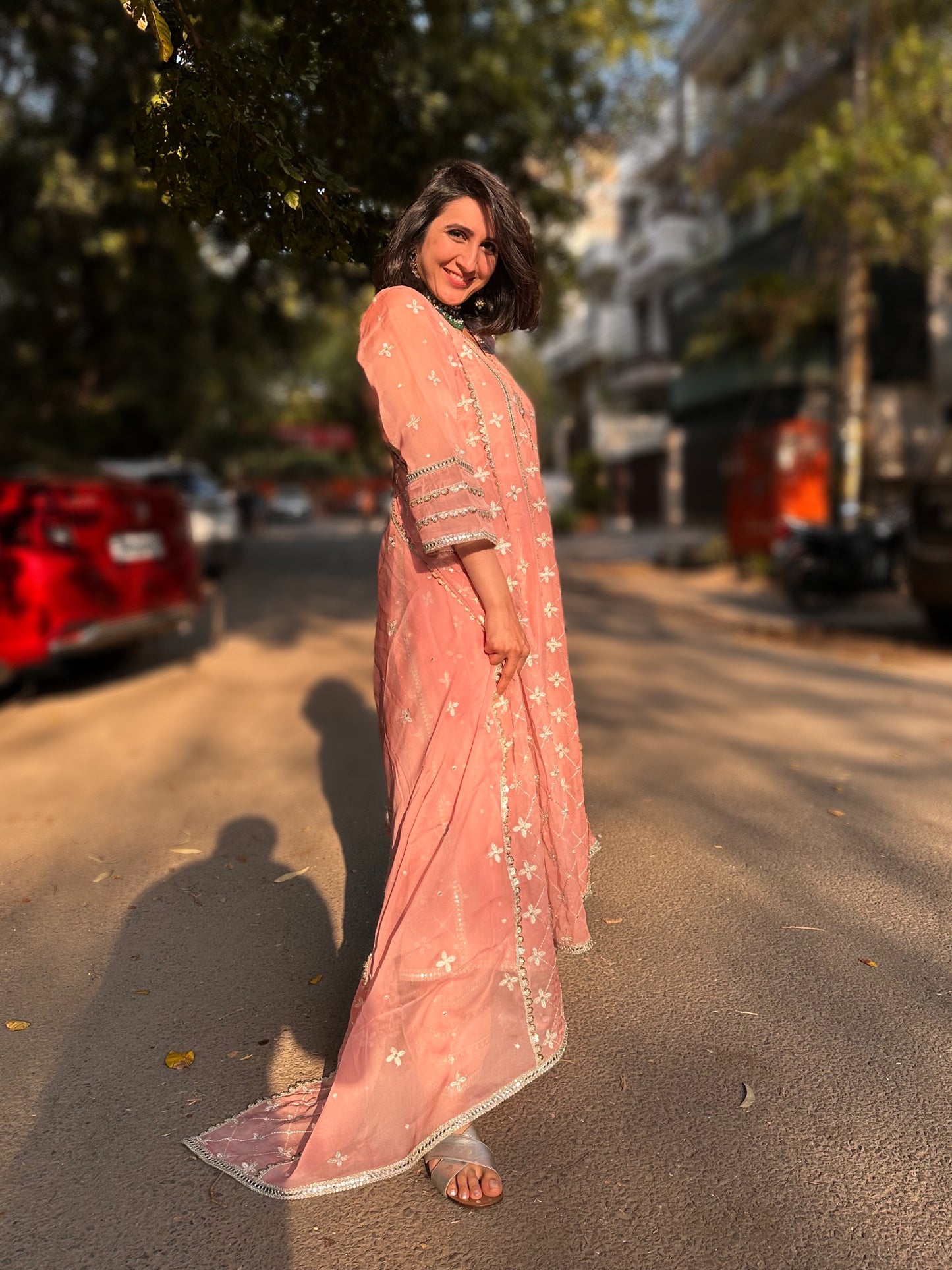 Kriti Vij in Sitara - Pink Organza Anarkali Set.