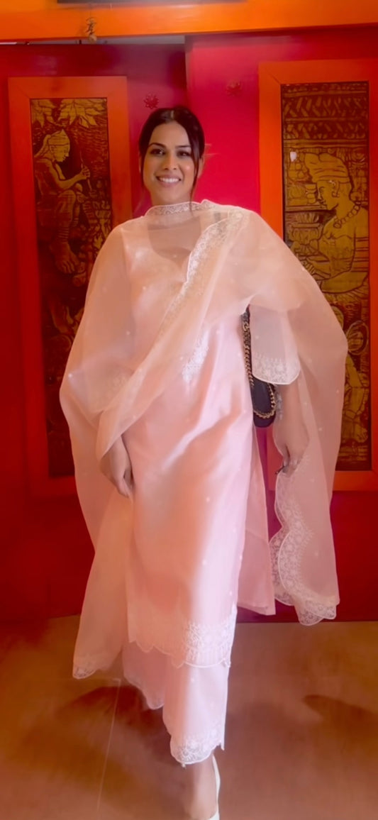 Nia Sharma in Kamal - Peach Chanderi Embroidered Suit Set.