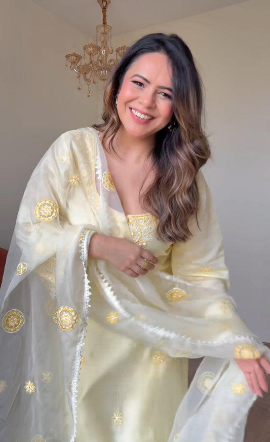 POOJA (@thefashionchauvinst) SAMIYA - Lime Yellow Chanderi Suit Set