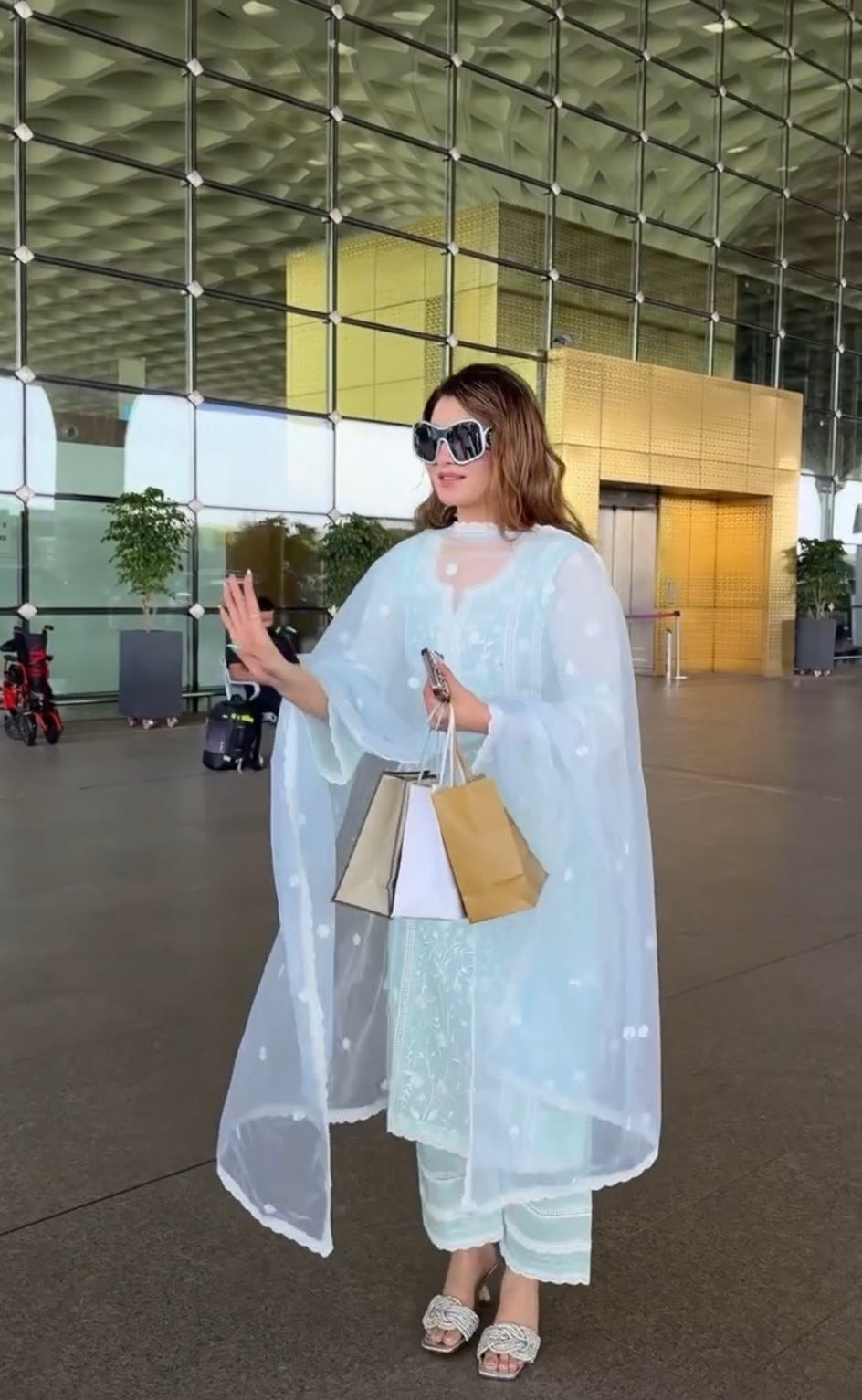 Urvashi Rautela in Gulbahar - Mint Green Embroidered Suit Set.