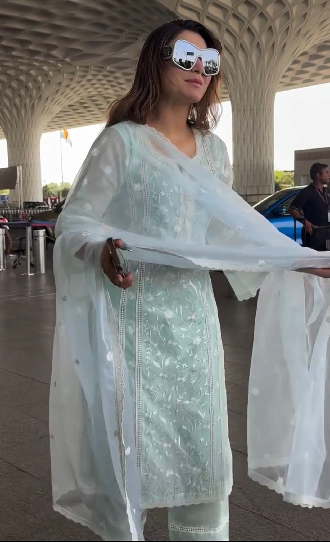 Urvashi Rautela in Gulbahar - Mint Green Embroidered Suit Set.