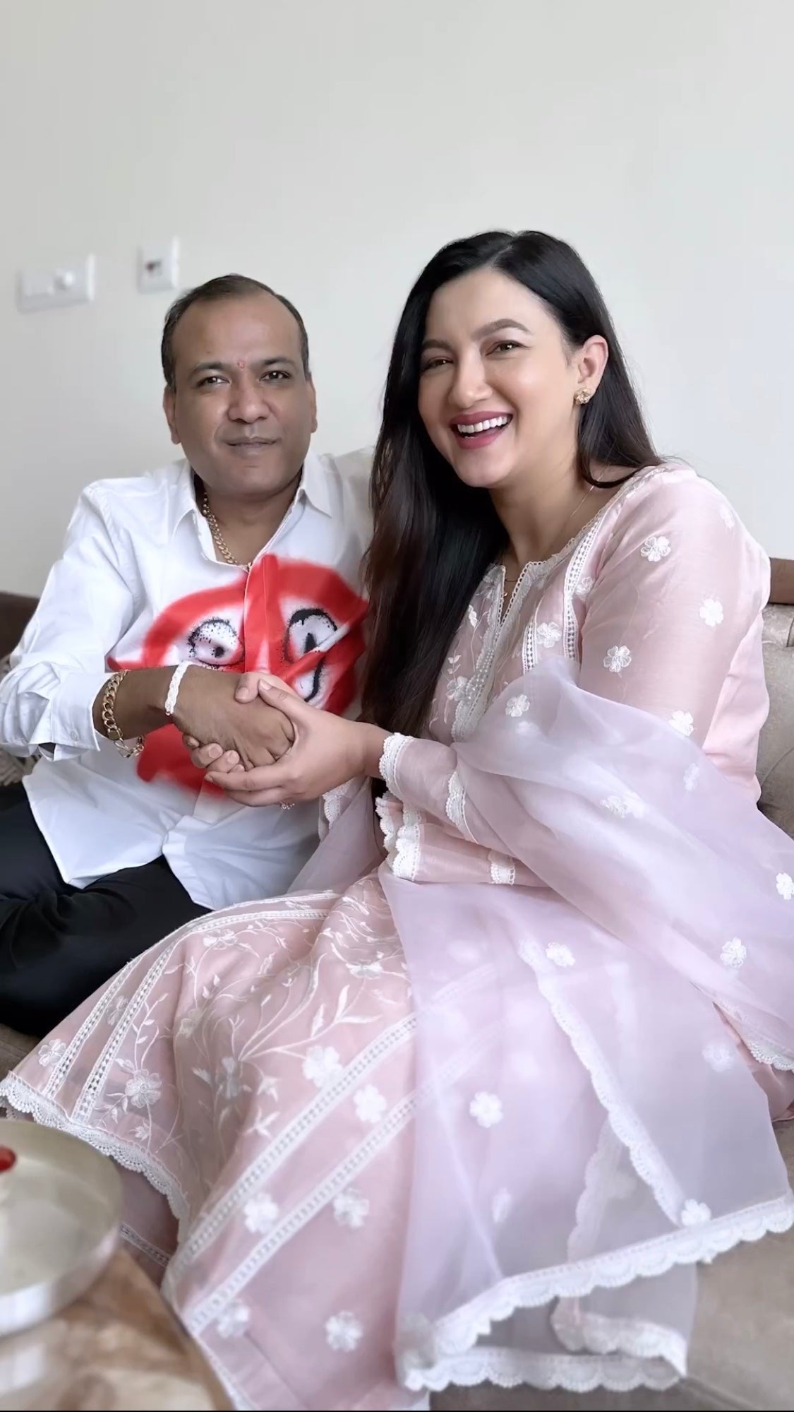 Gauahar Khan in Gulbagh - Peach Embroidered Suit Set.