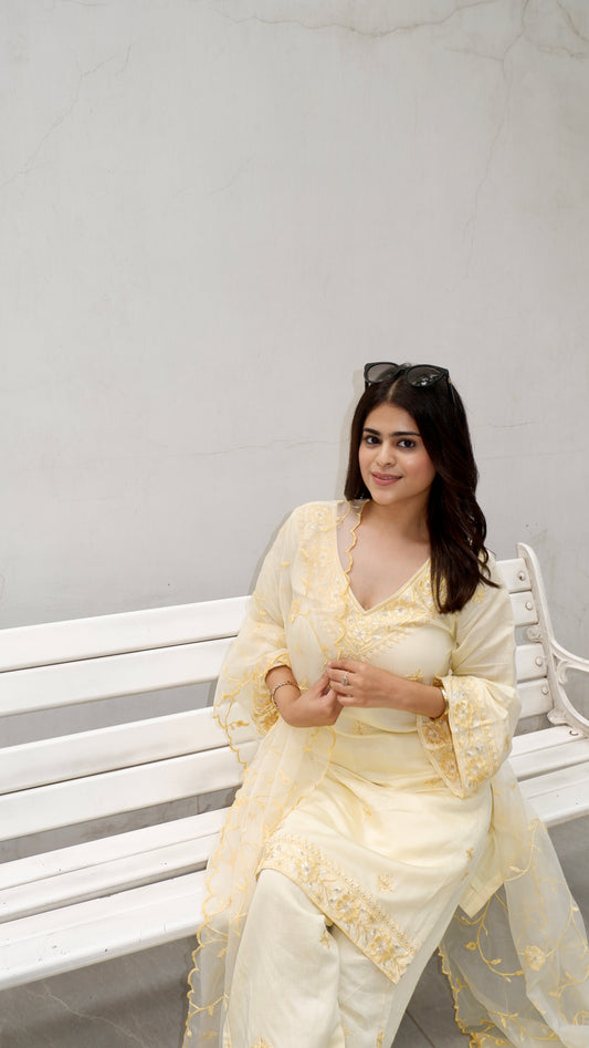 Shivangi Kholi in TRISHNA - Lime Yellow Chanderi Suit Set